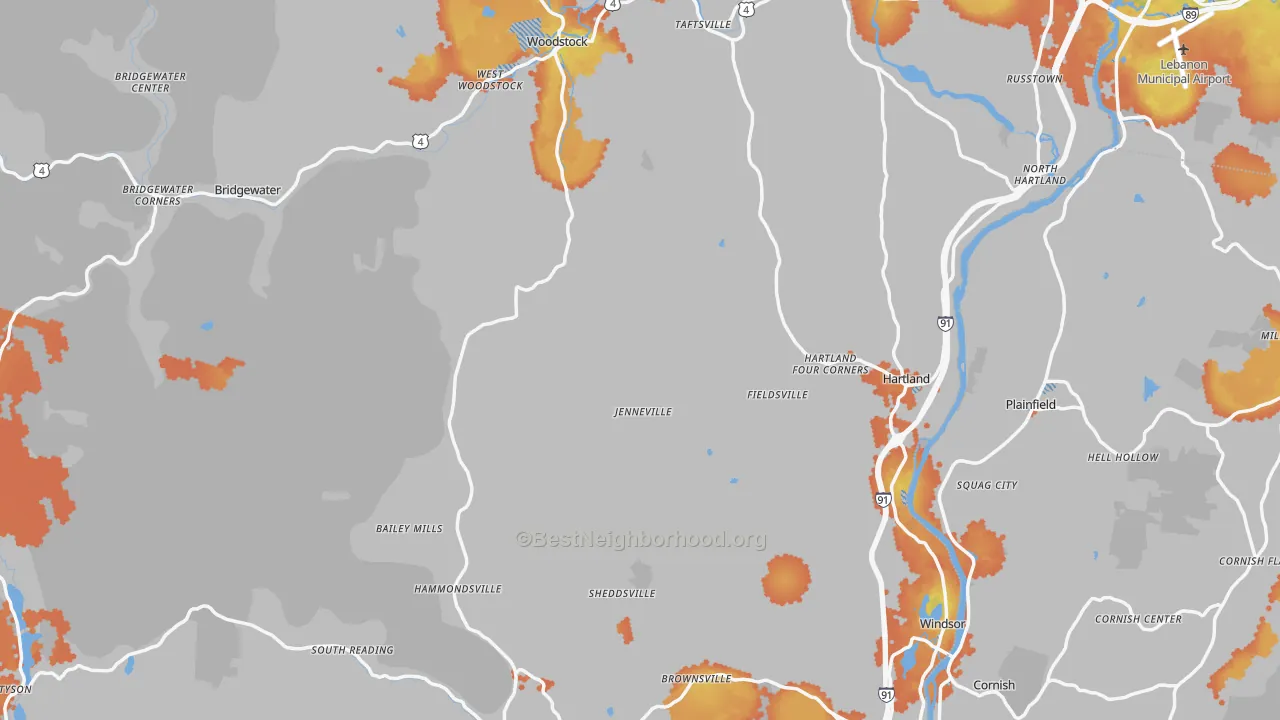 Bike Grade map of Windsor County, VT