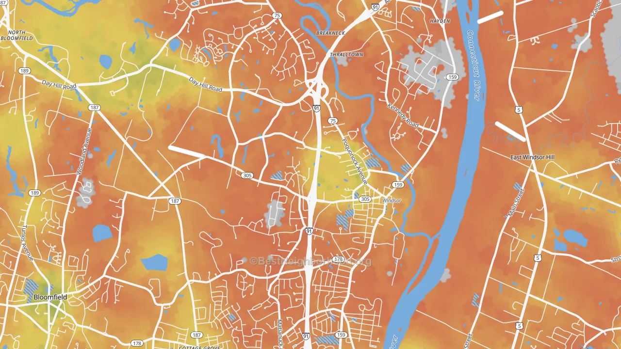 Bike Grade map of Windsor, CT