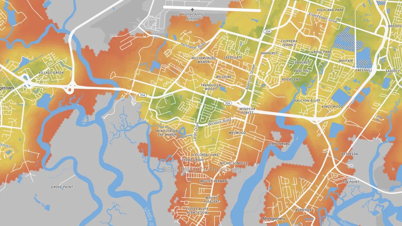 Bike Grade map of Windsor Forest, Savannah, GA