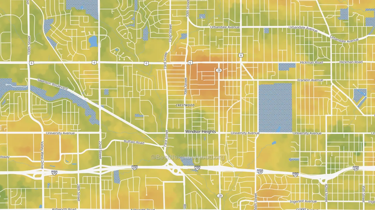 Bike Grade map of Windsor Heights, IA