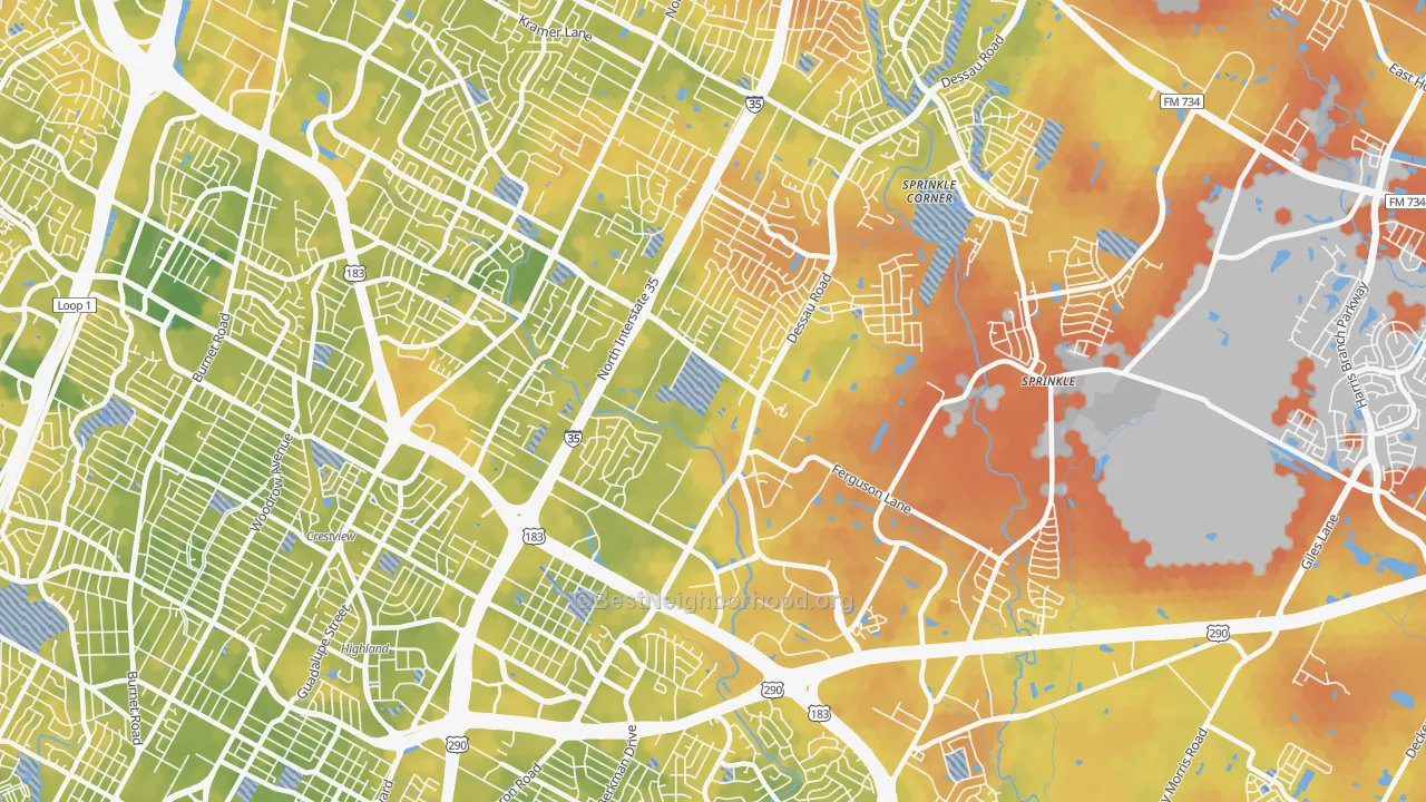 Bike Grade map of Windsor Hills, Austin, TX