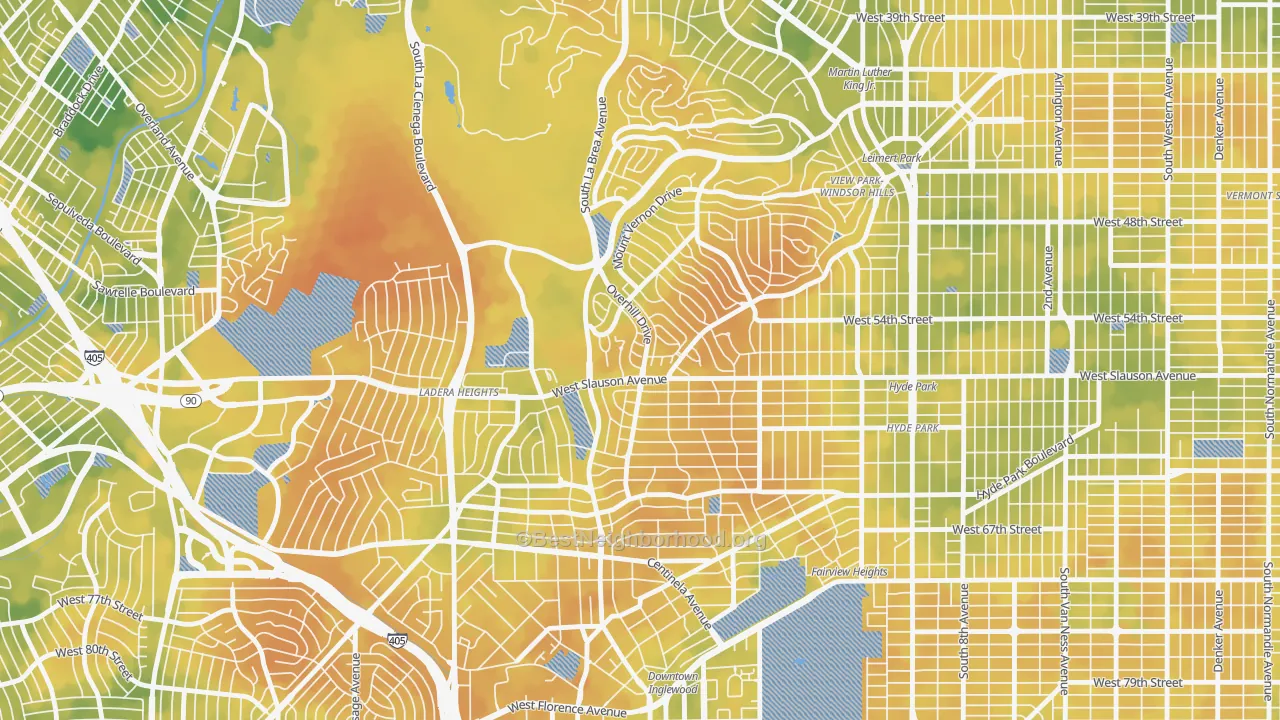 Bike Grade map of Windsor Hills, View Park-Windsor Hills, CA