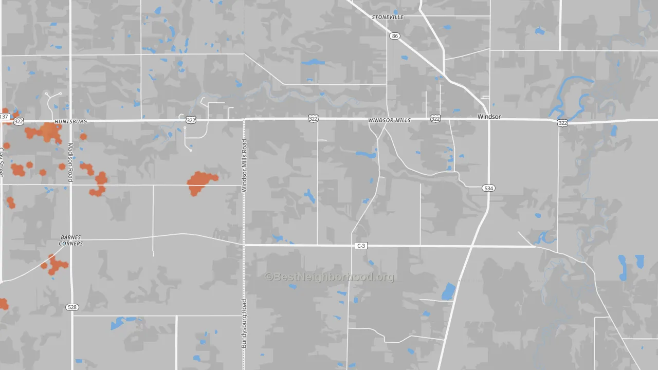 Bike Grade map of Windsor Mills, OH
