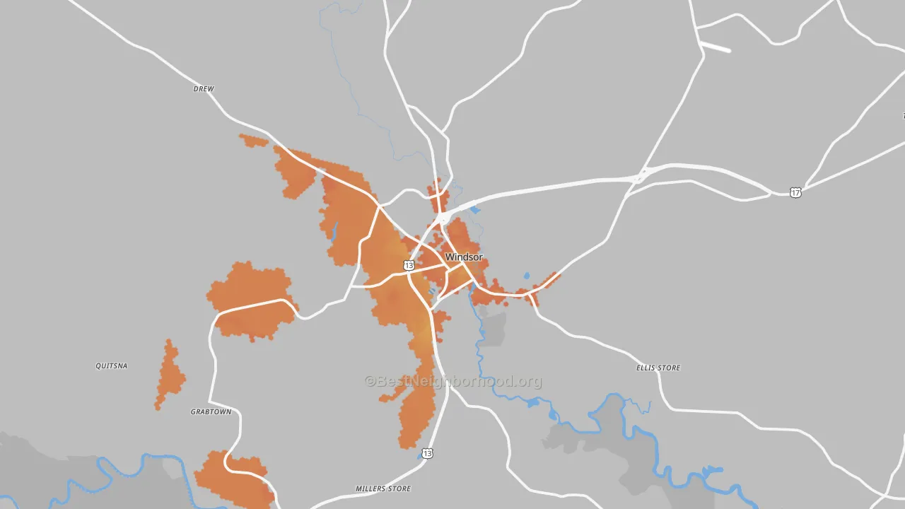 Bike Grade map of Windsor, NC