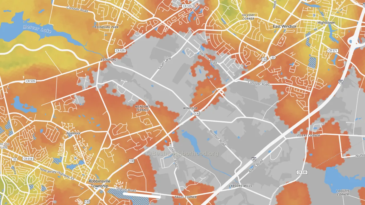 Bike Grade map of Windsor, NJ