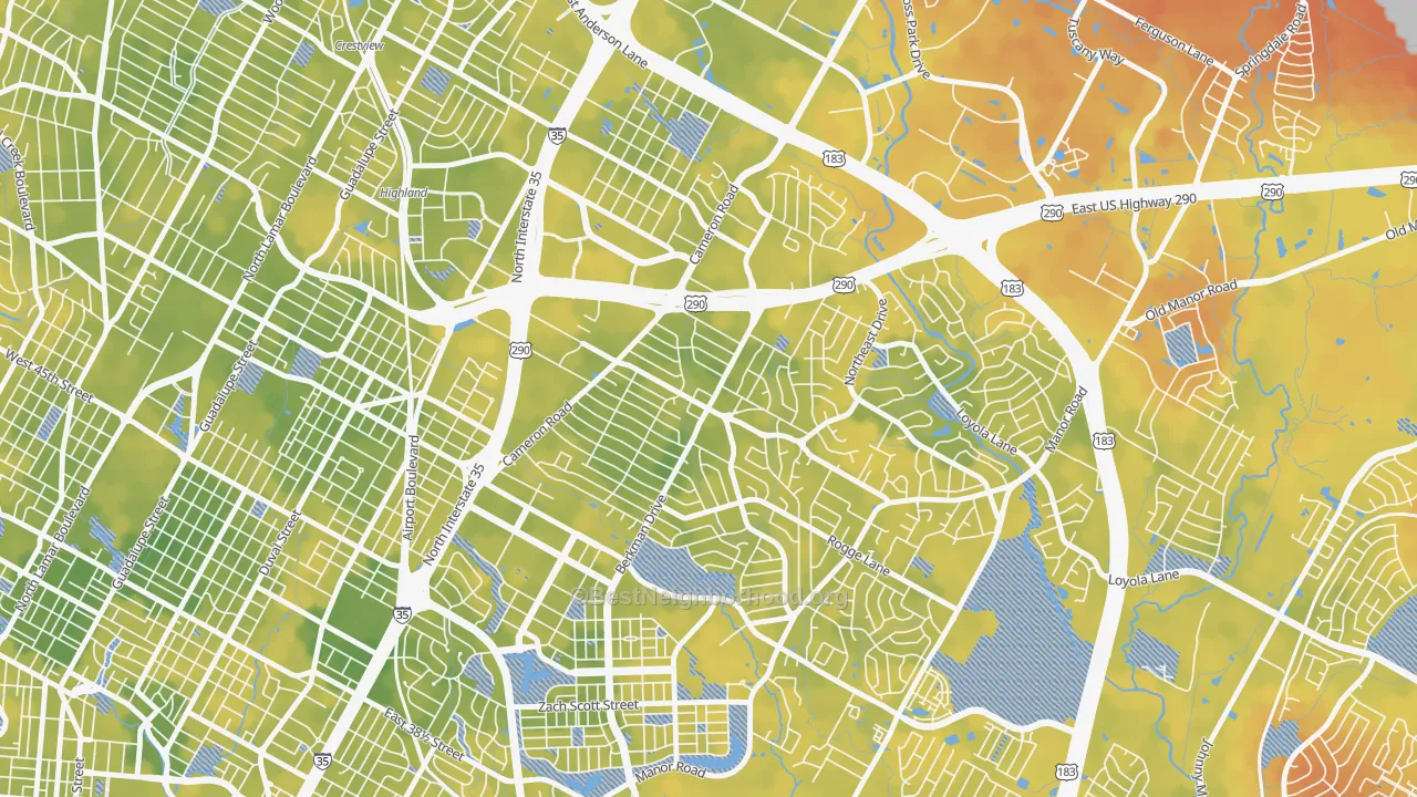 Bike Grade map of Windsor Park, Austin, TX