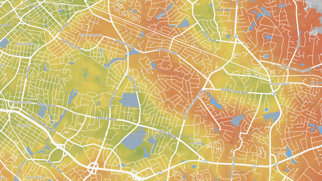 Bike Grade map of Windsor Park, Charlotte, NC