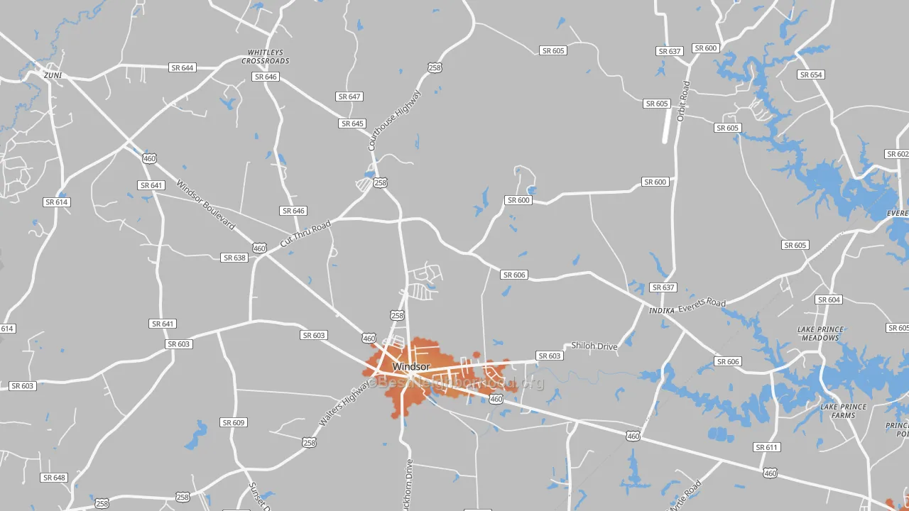 Bike Grade map of Windsor, VA