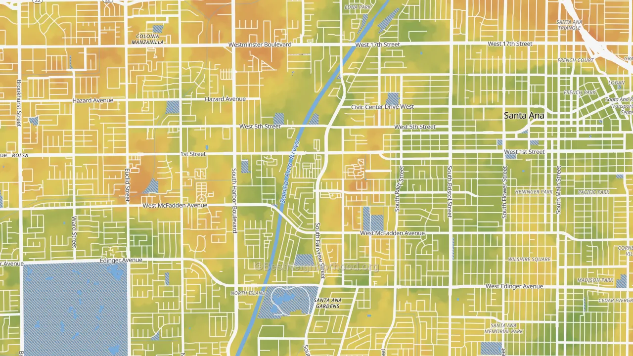 Bike Grade map of Windsor Village North, Santa Ana, CA