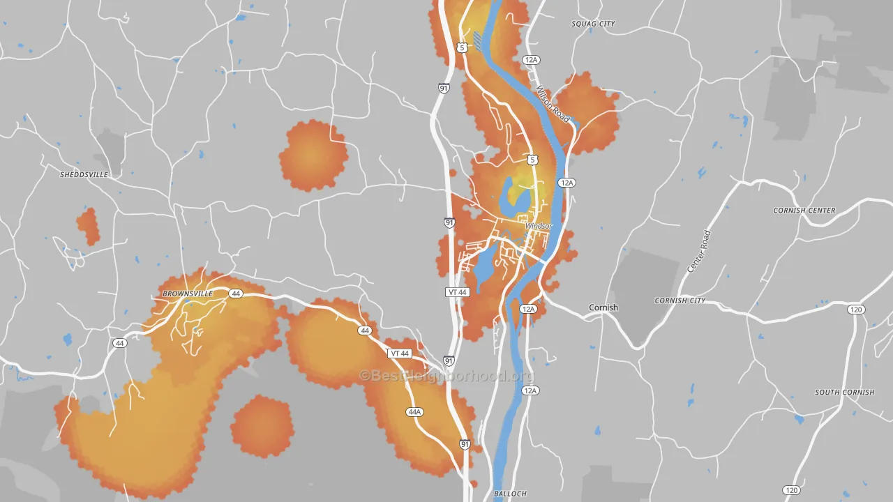 Bike Grade map of Windsor, VT