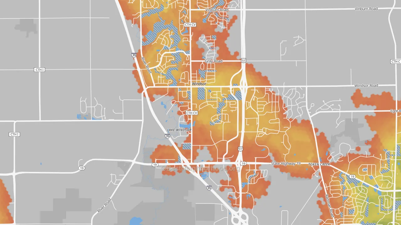 Bike Grade map of Windsor, WI