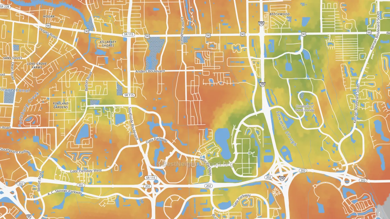 Bike Grade map of Windy Hill, Jacksonville, FL