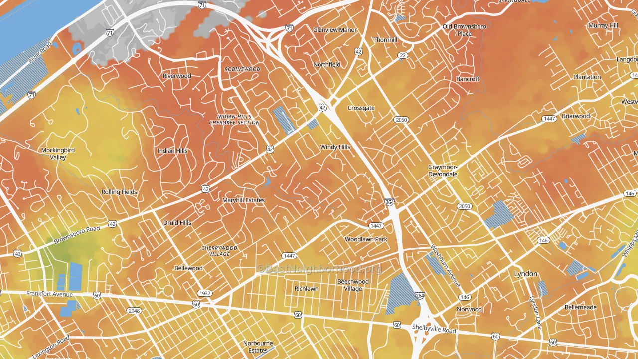 Bike Grade map of Windy Hills, KY