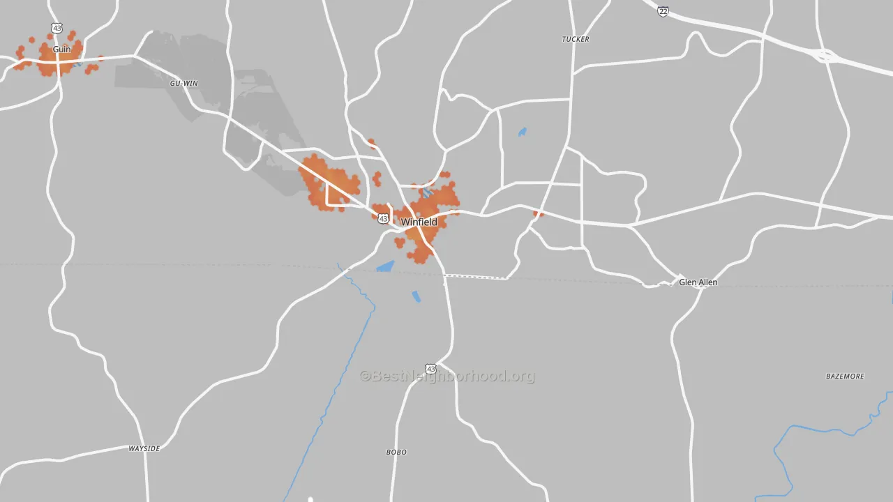 Bike Grade map of Winfield, AL