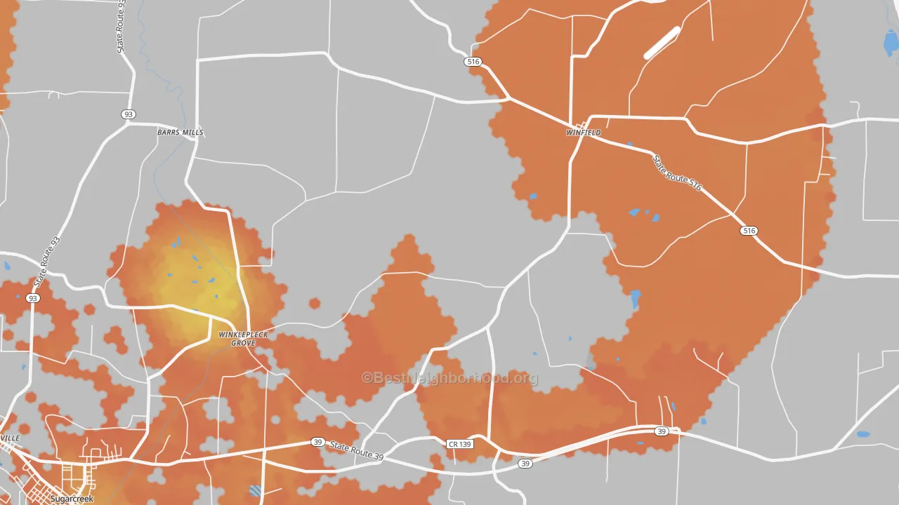 Bike Grade map of Winfield, OH