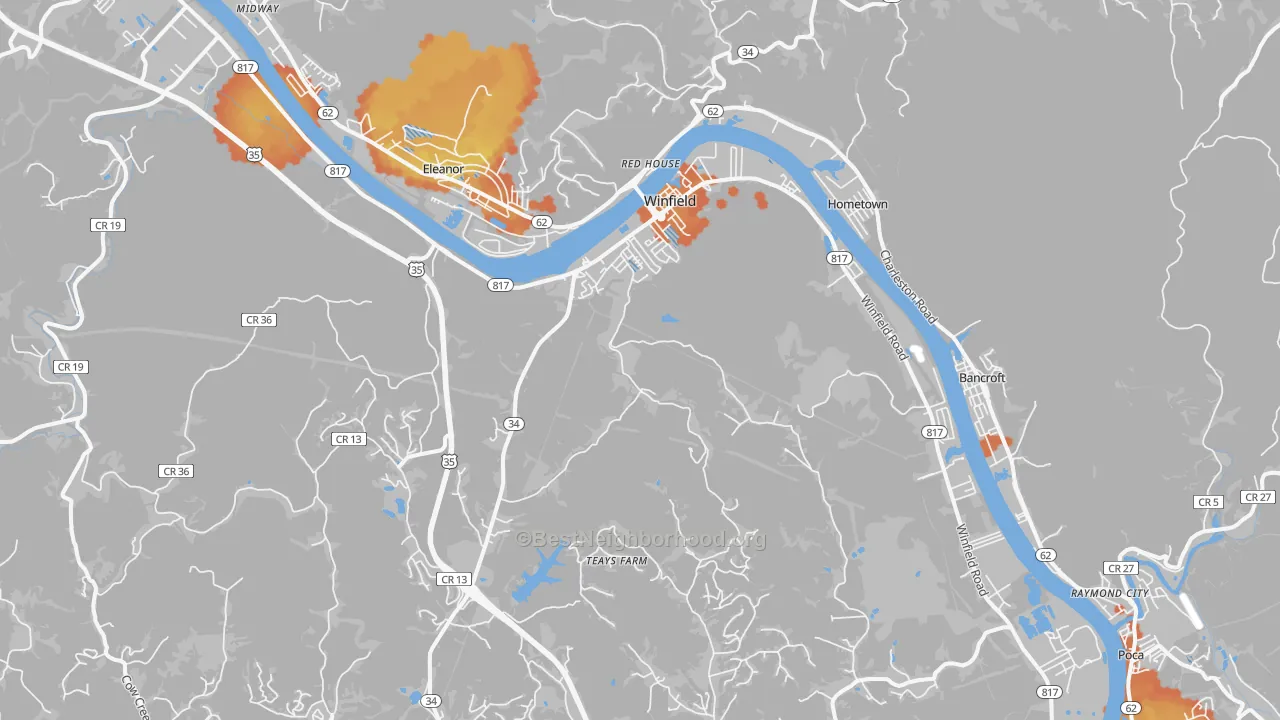 Bike Grade map of Winfield, WV