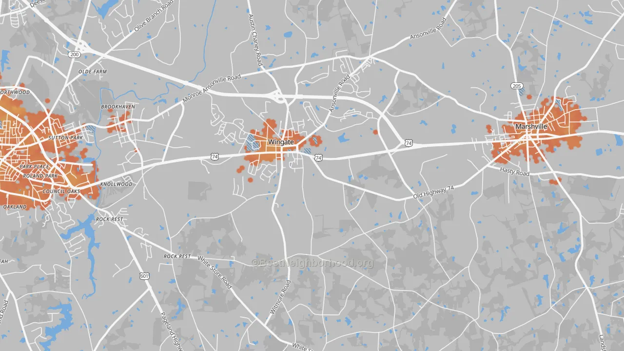 Bike Grade map of Wingate, NC