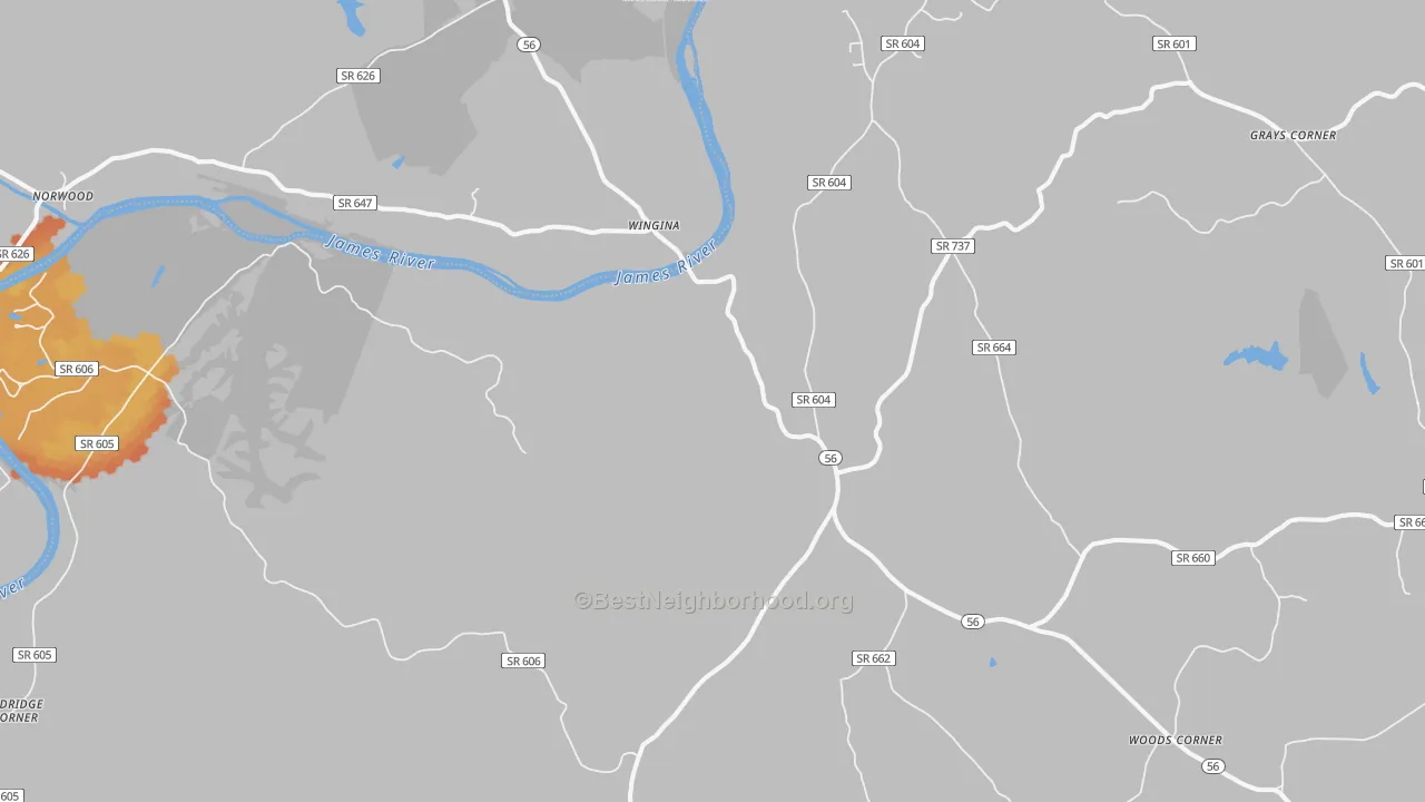 Bike Grade map of Wingina, VA