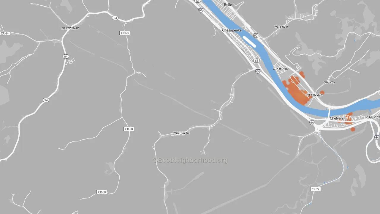 Bike Grade map of Winifrede, WV