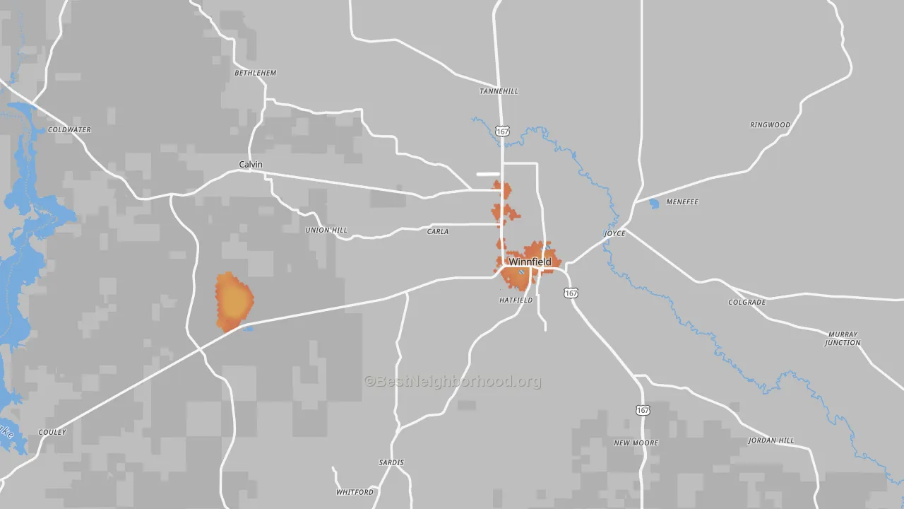 Bike Grade map of Winn Parish, LA