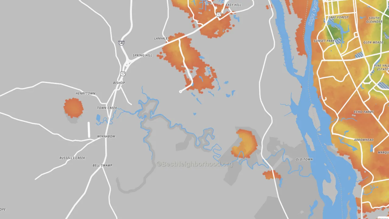 Bike Grade map of Winnabow, NC
