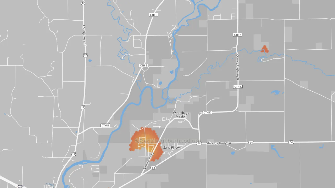 Bike Grade map of Winnebago Mission, WI