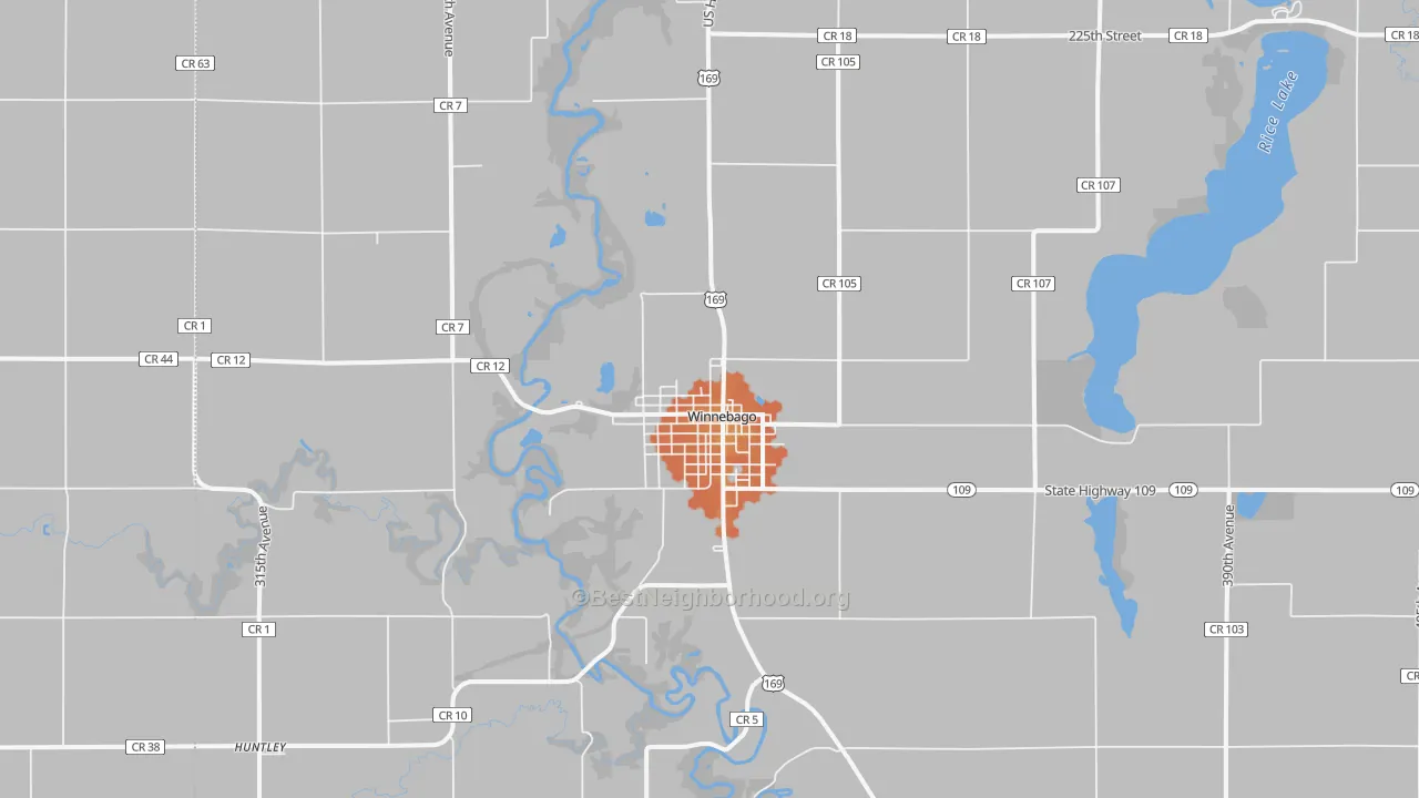 Bike Grade map of Winnebago, MN