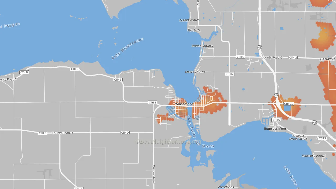Bike Grade map of Winneconne, WI