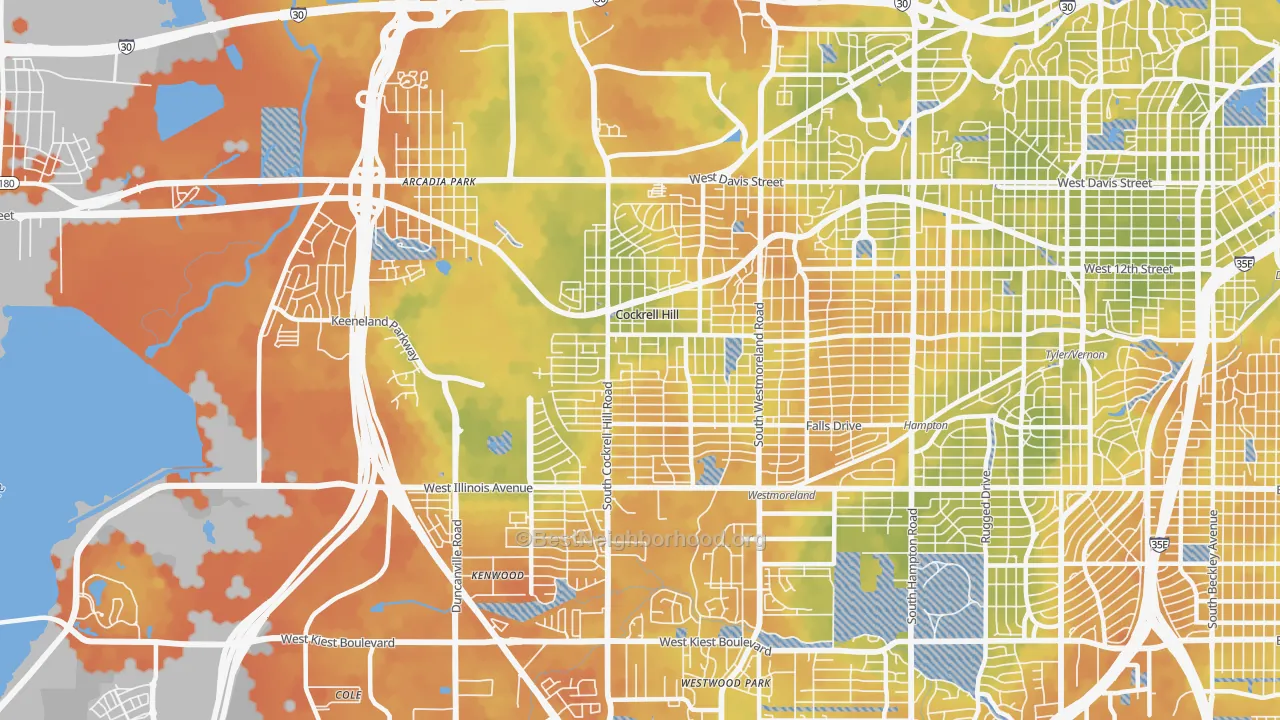 Bike Grade map of Winnetka Heights, Dallas, TX