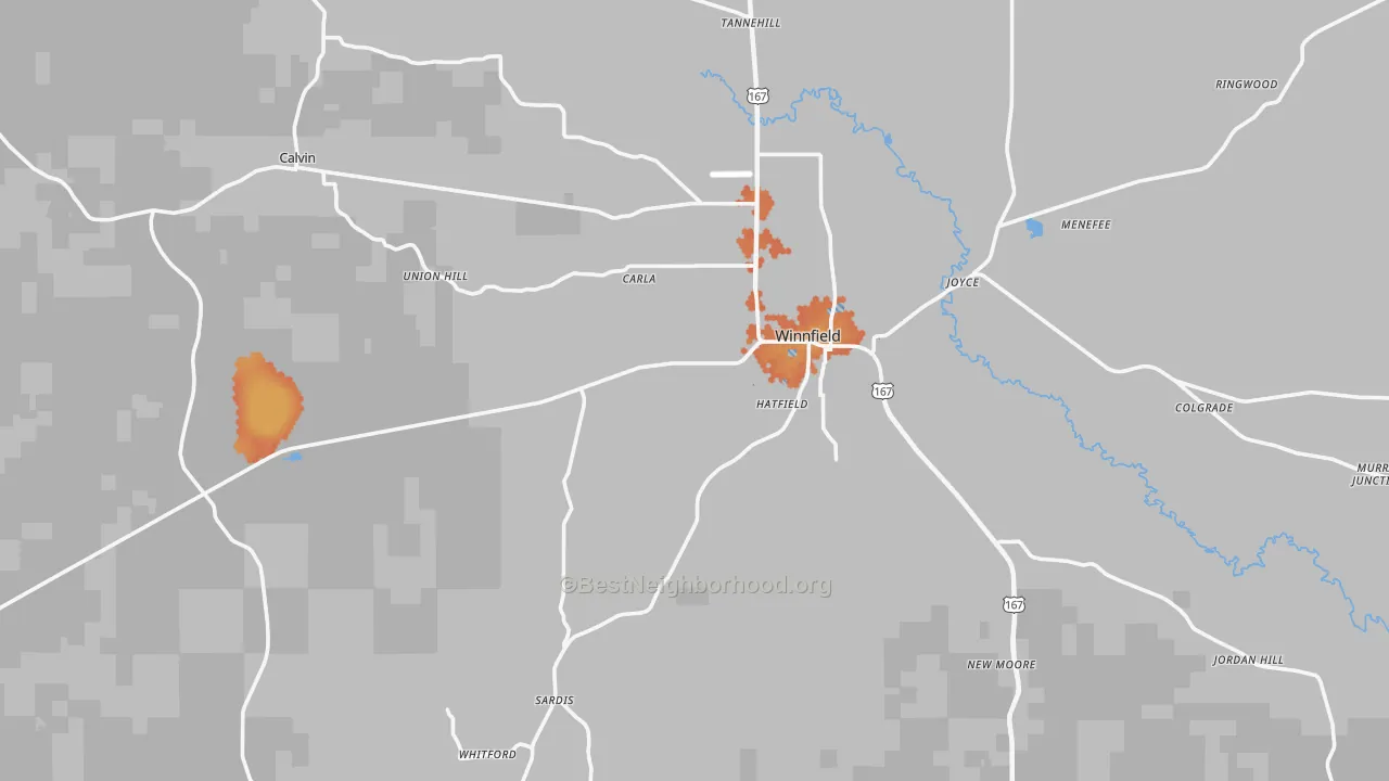 Bike Grade map of Winnfield, LA