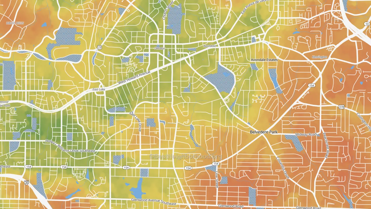 Bike Grade map of Winnona Park, Decatur, GA