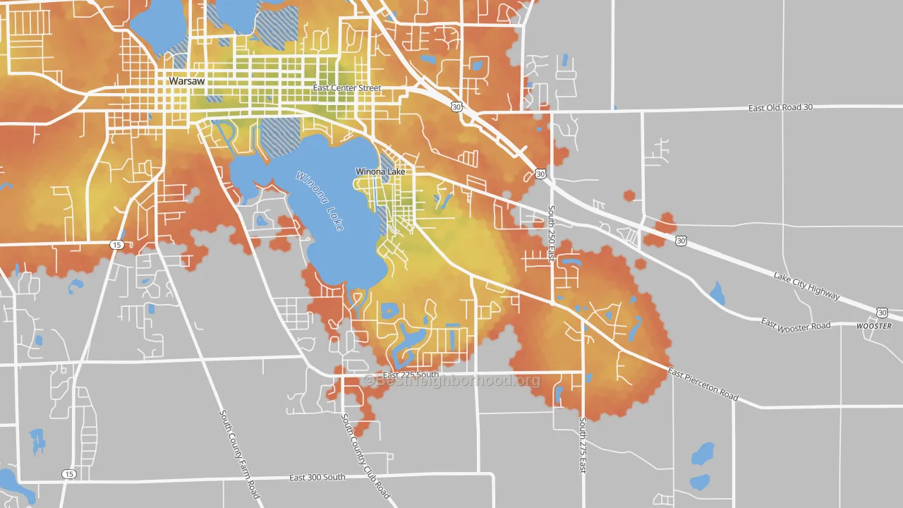 Bike Grade map of Winona Lake, IN