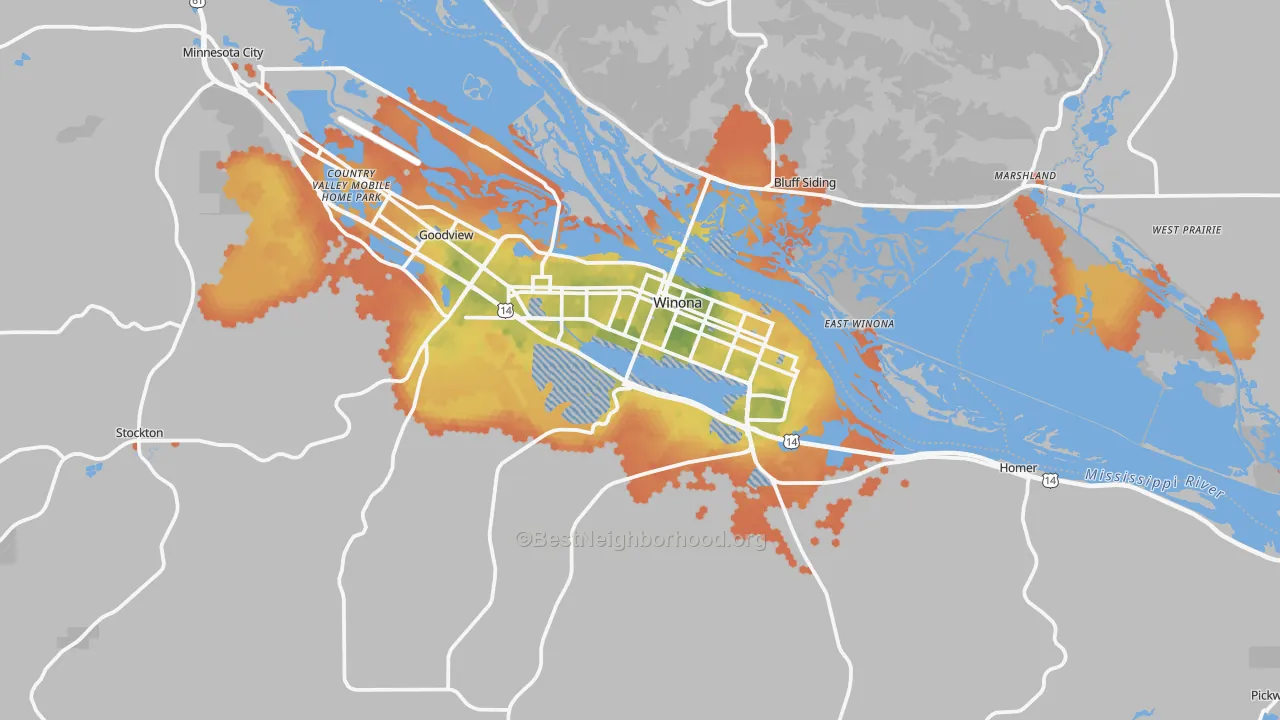 Bike Grade map of Winona, MN