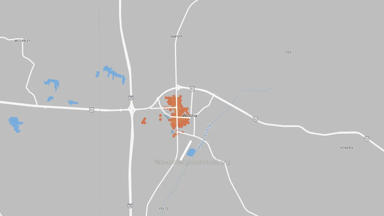 Bike Grade map of Winona, MS