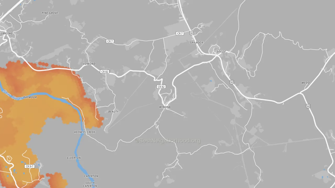 Bike Grade map of Winona, WV