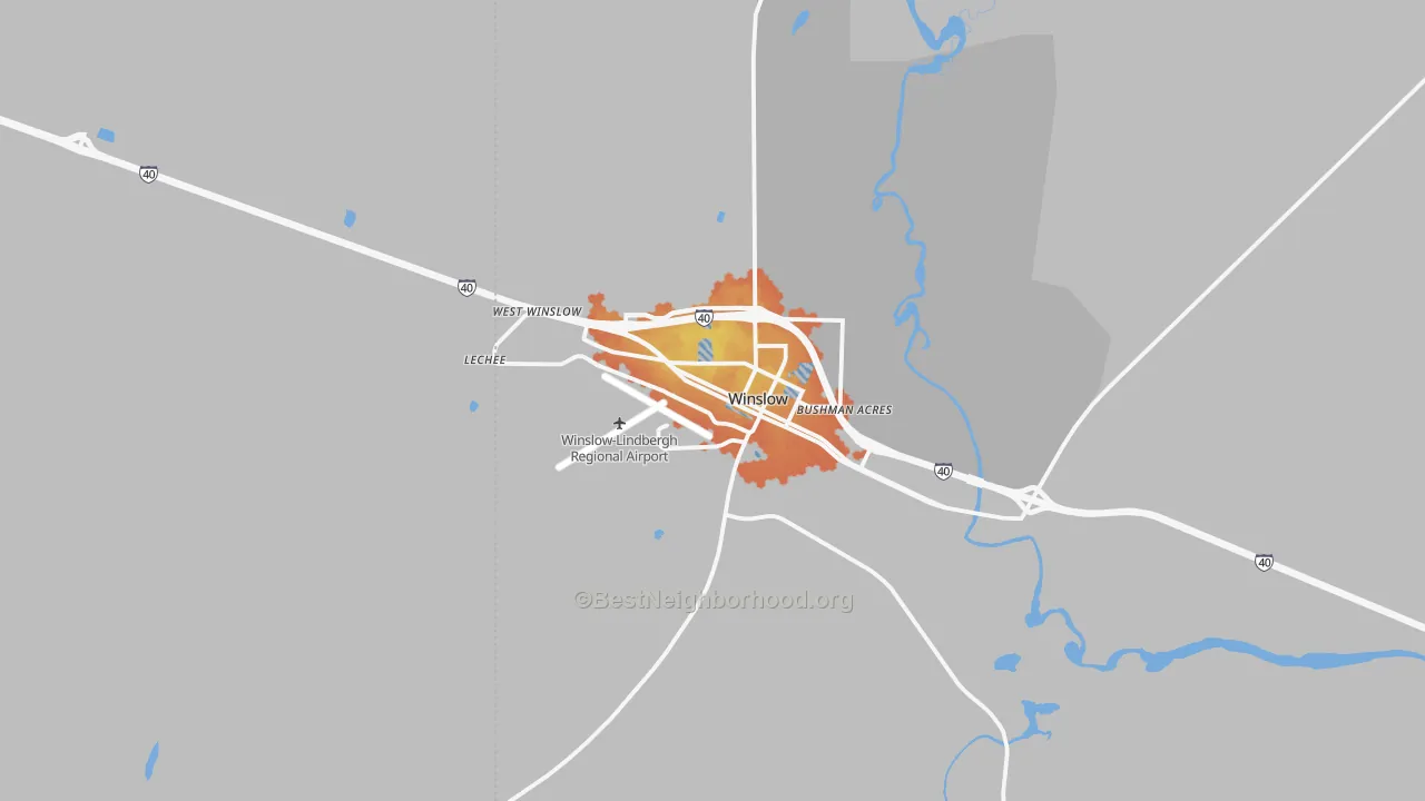 Bike Grade map of Winslow, AZ