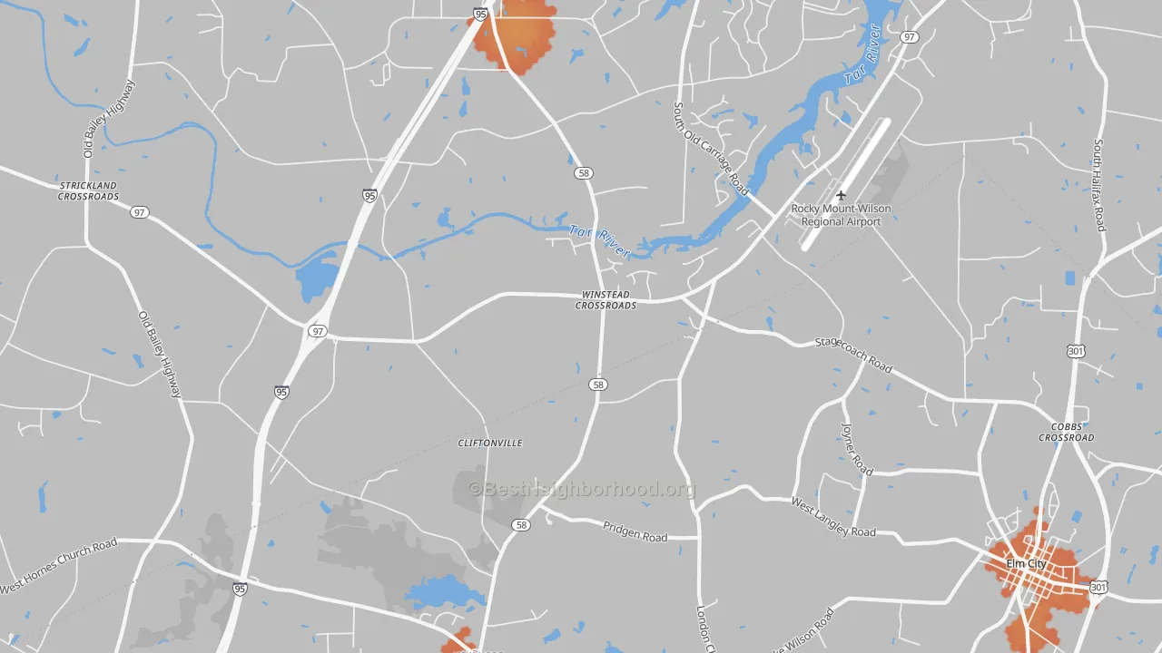 Bike Grade map of Winstead Crossroads, NC