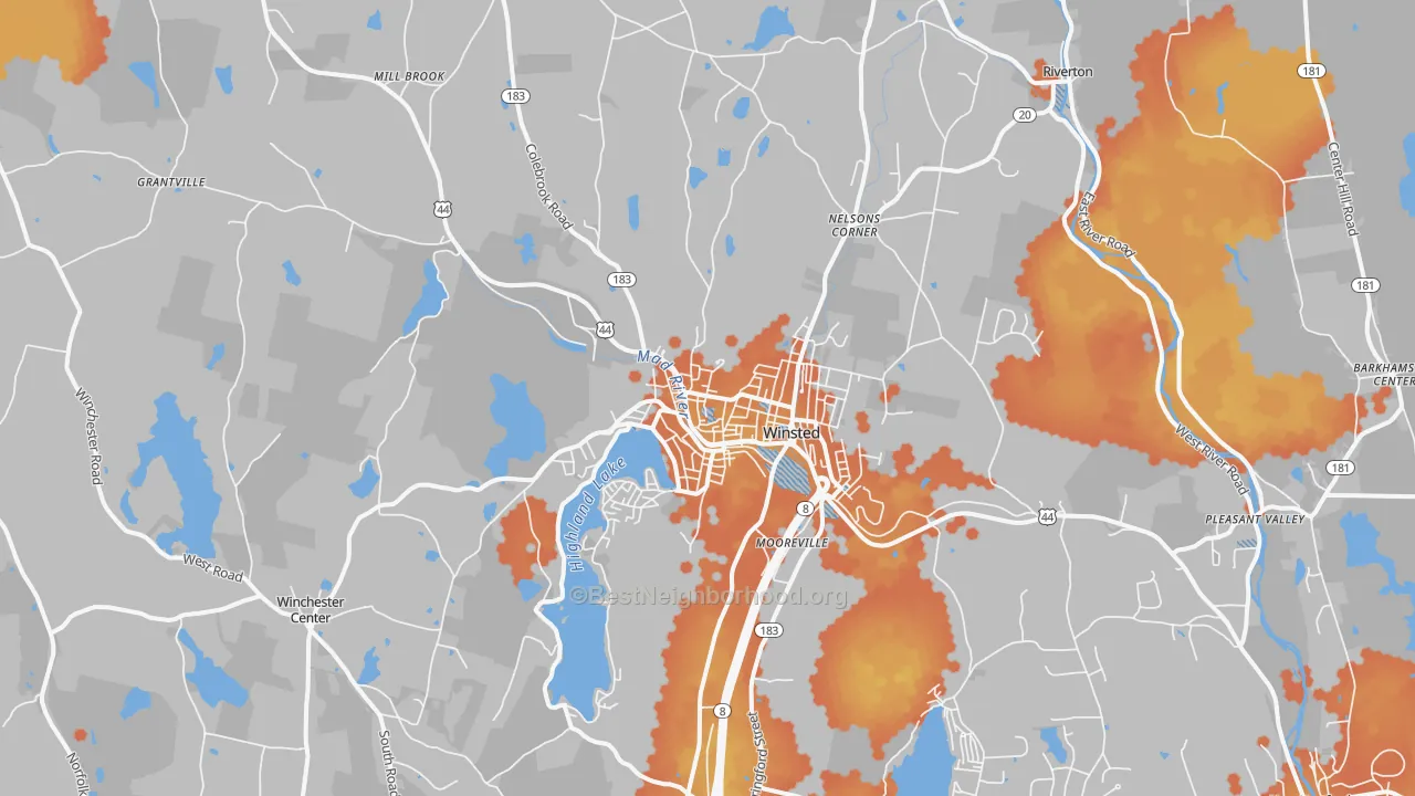Bike Grade map of Winsted, CT