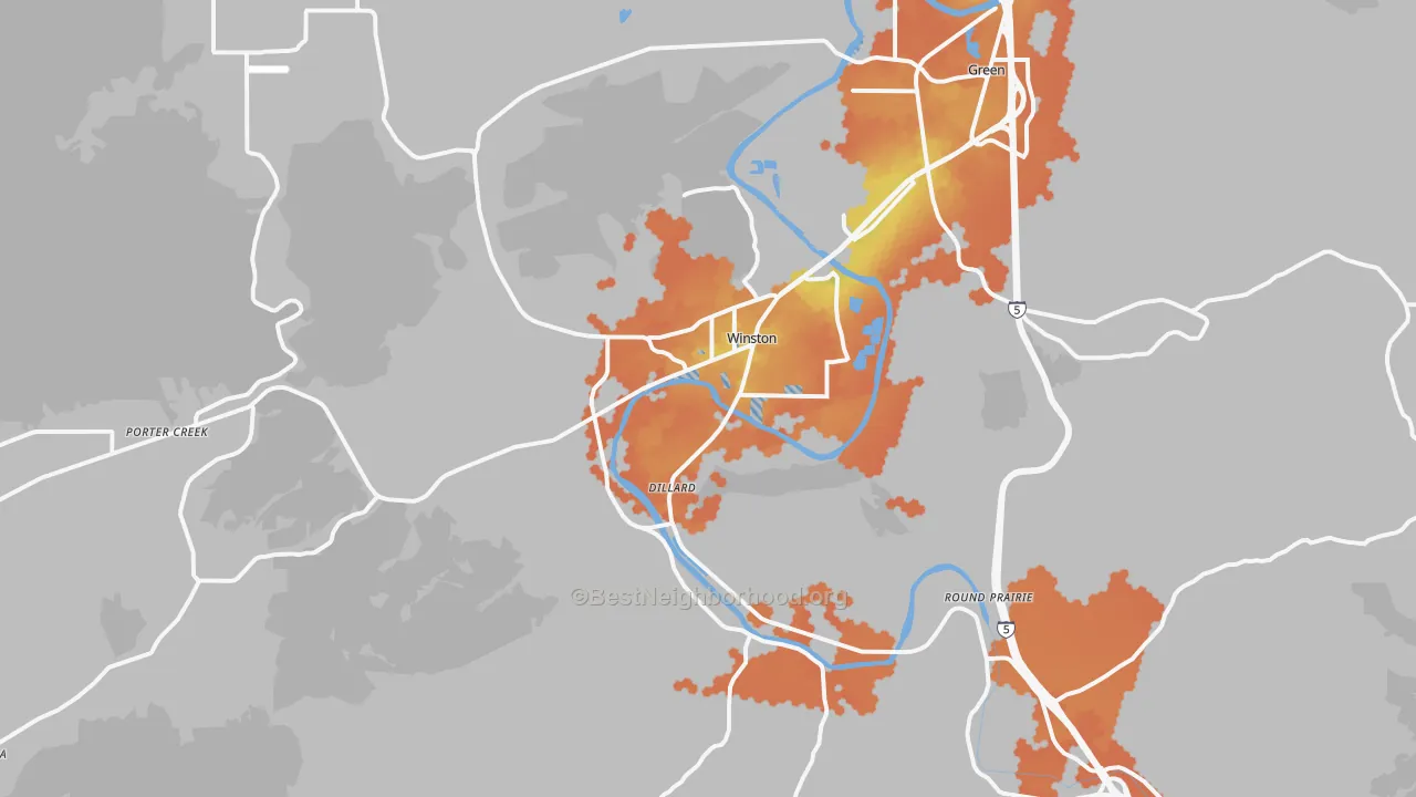 Bike Grade map of Winston, OR