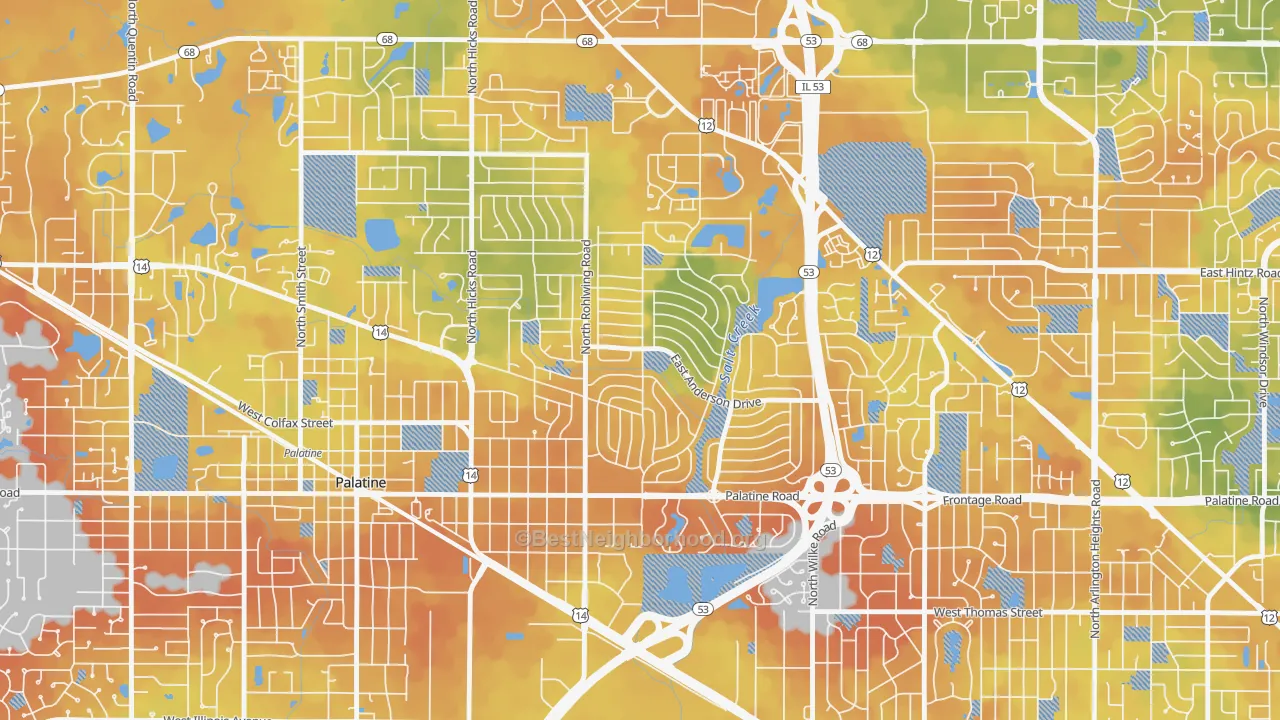 Bike Grade map of Winston Park, Palatine, IL