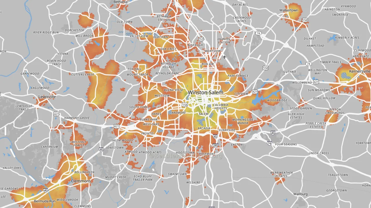 Bike Grade map of Winston-Salem, NC