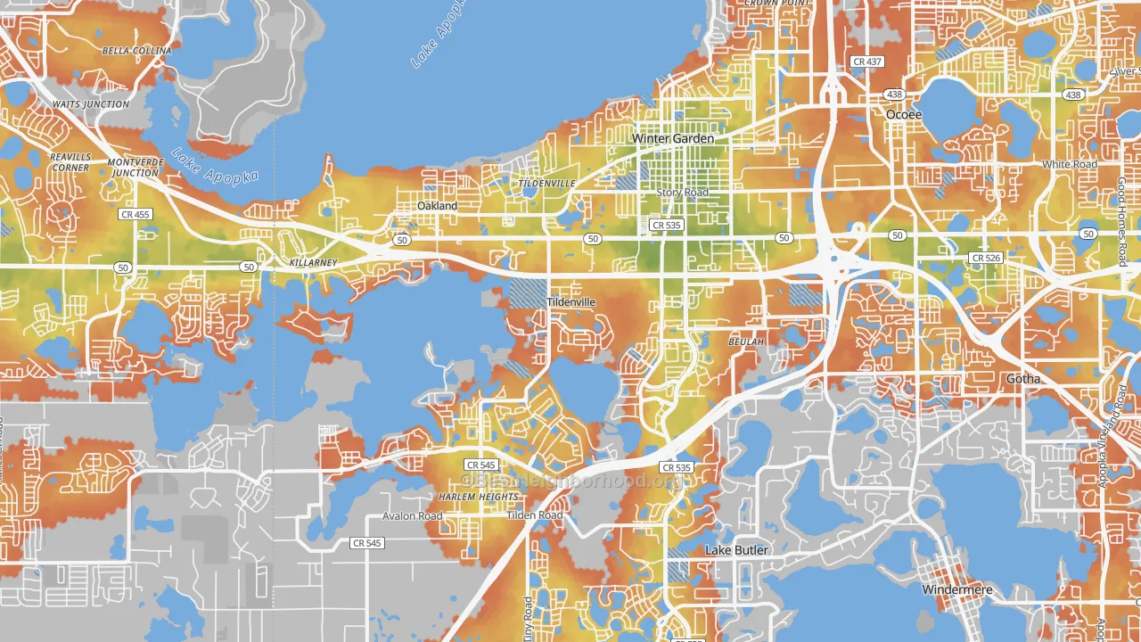 Bike Grade map of Winter Garden, FL