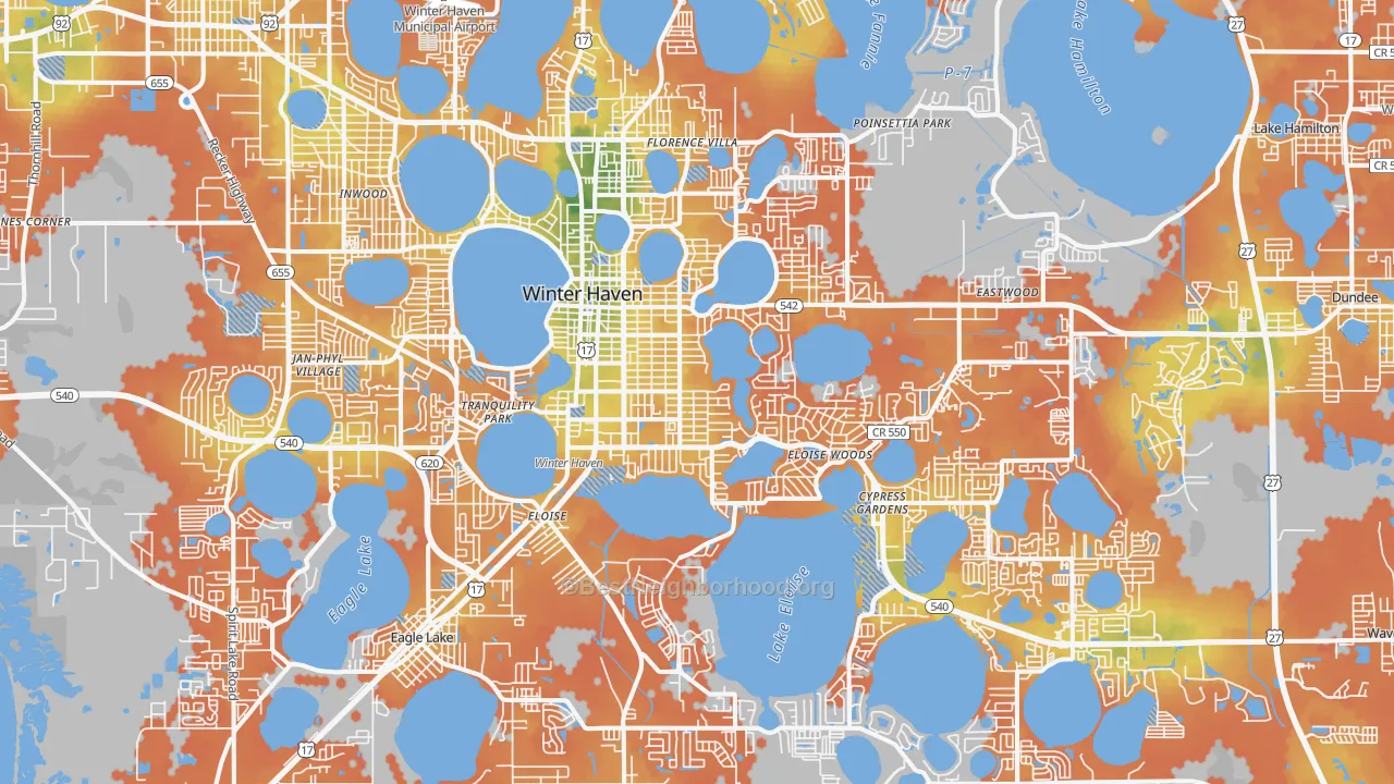 Bike Grade map of Winter Haven, FL