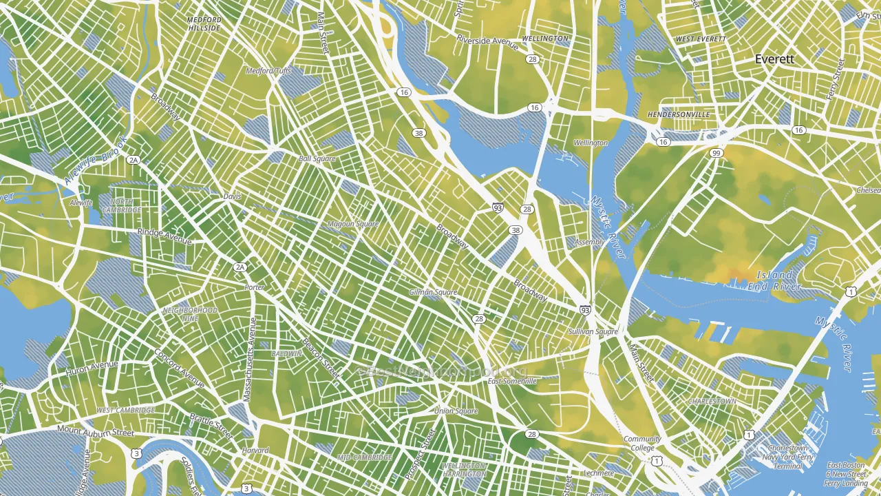 Bike Grade map of Winter Hill, Somerville, MA