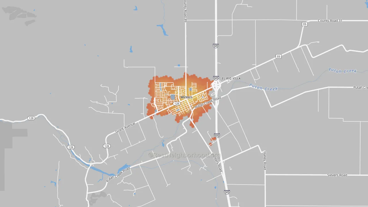 Bike Grade map of Winters, CA
