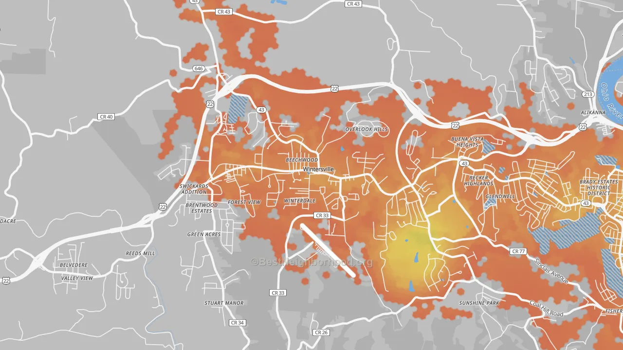 Bike Grade map of Wintersville, OH