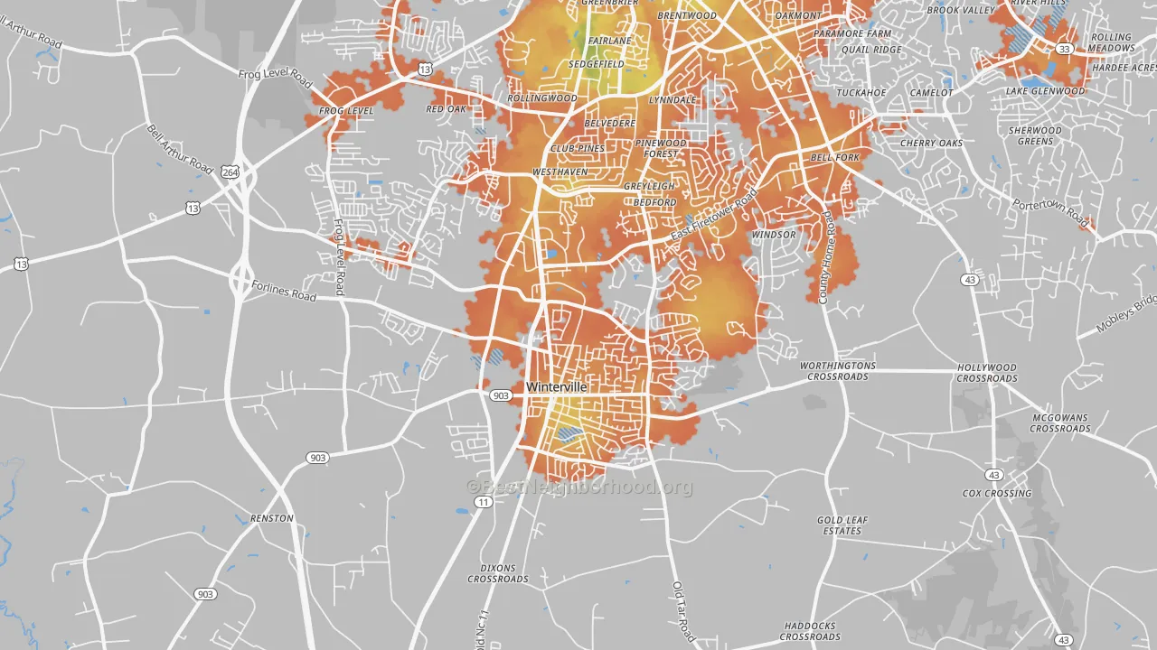 Bike Grade map of Winterville, NC