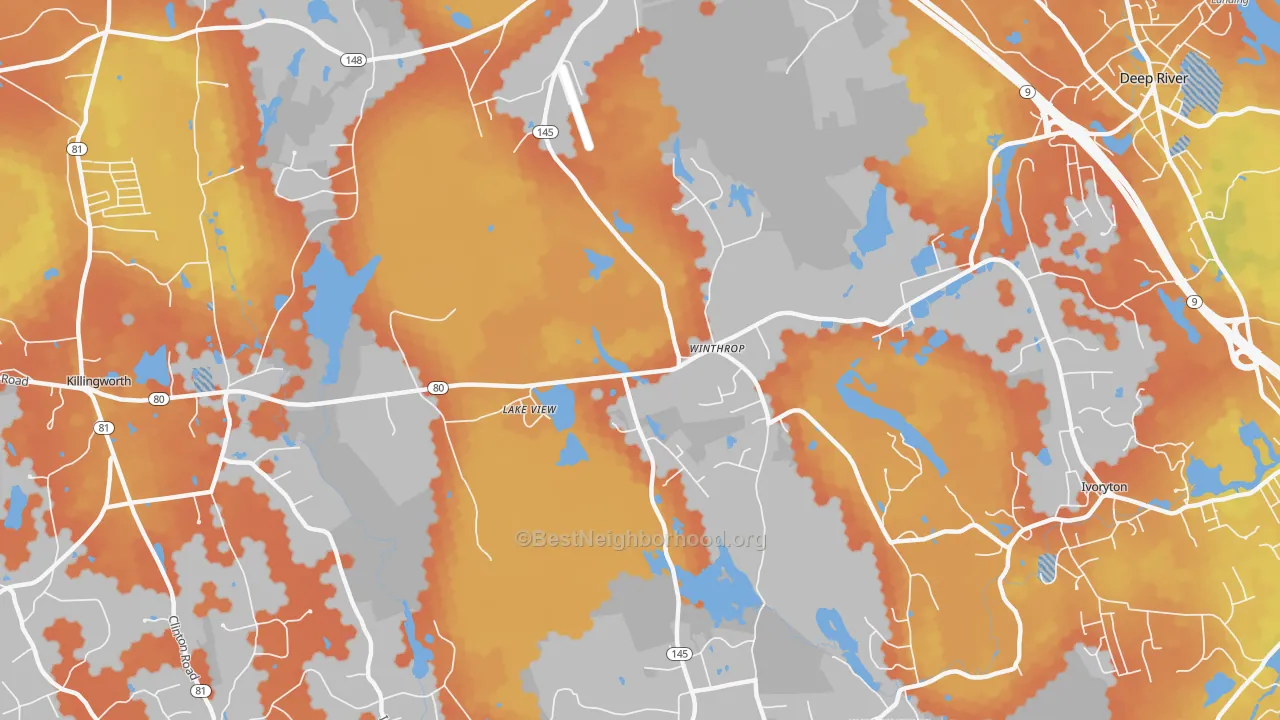 Bike Grade map of Winthrop, CT