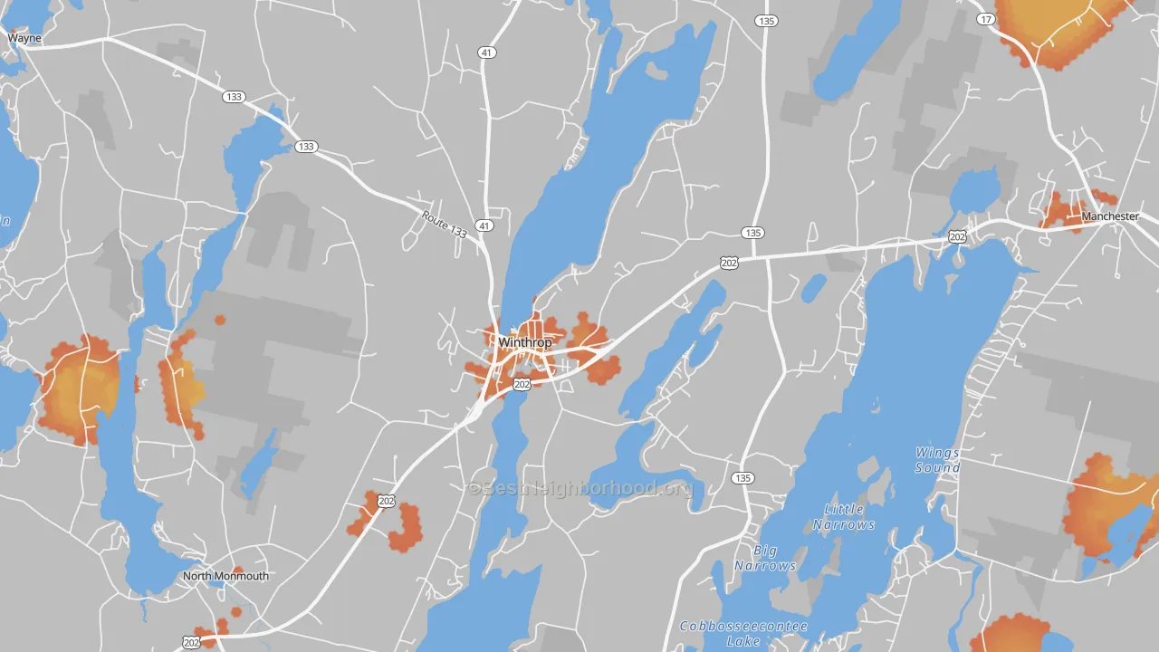 Bike Grade map of Winthrop, ME