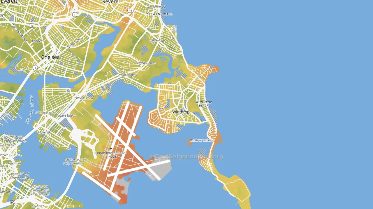 Bike Grade map of Winthrop Town, MA